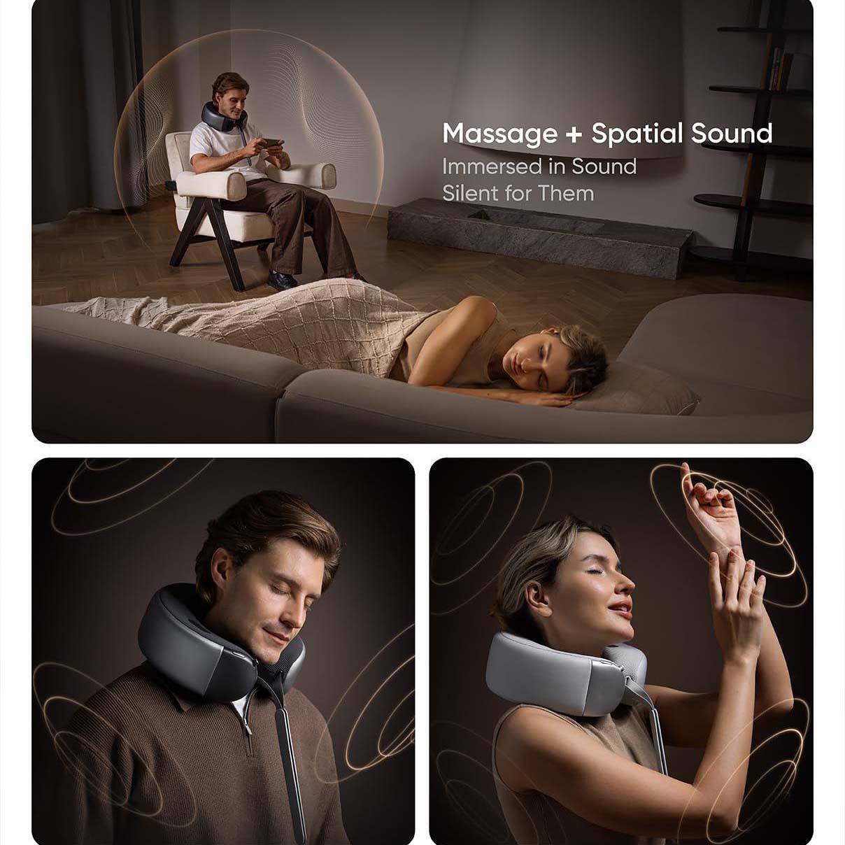 3D Heated Neck Massager Pillow with 360° Surround Sound, Adjustable Modes and Deep Tissue Relief
