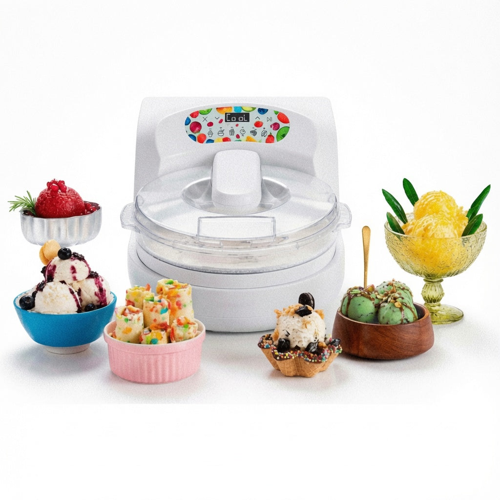 Ready in just minutes! Built-in compressor, no pre-freezing required. Enjoy rich, creamy frozen treats on demand.