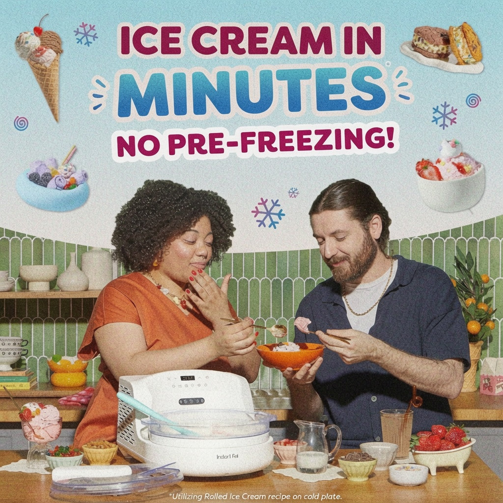Ready in just minutes! Built-in compressor, no pre-freezing required. Enjoy rich, creamy frozen treats on demand.